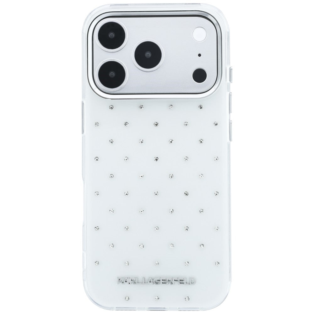 Karl Lagerfeld iPhone 17 Pro Max/iPhone 18 Pro Max Skal Rhinestones Electroplated Logo Vit