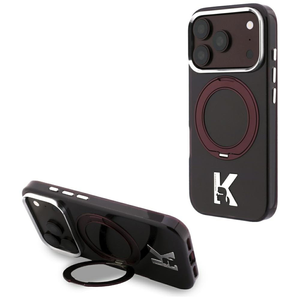 Karl Lagerfeld iPhone 17 Pro/iPhone 18 Pro Skal Ring Stand Kameo Burgundy