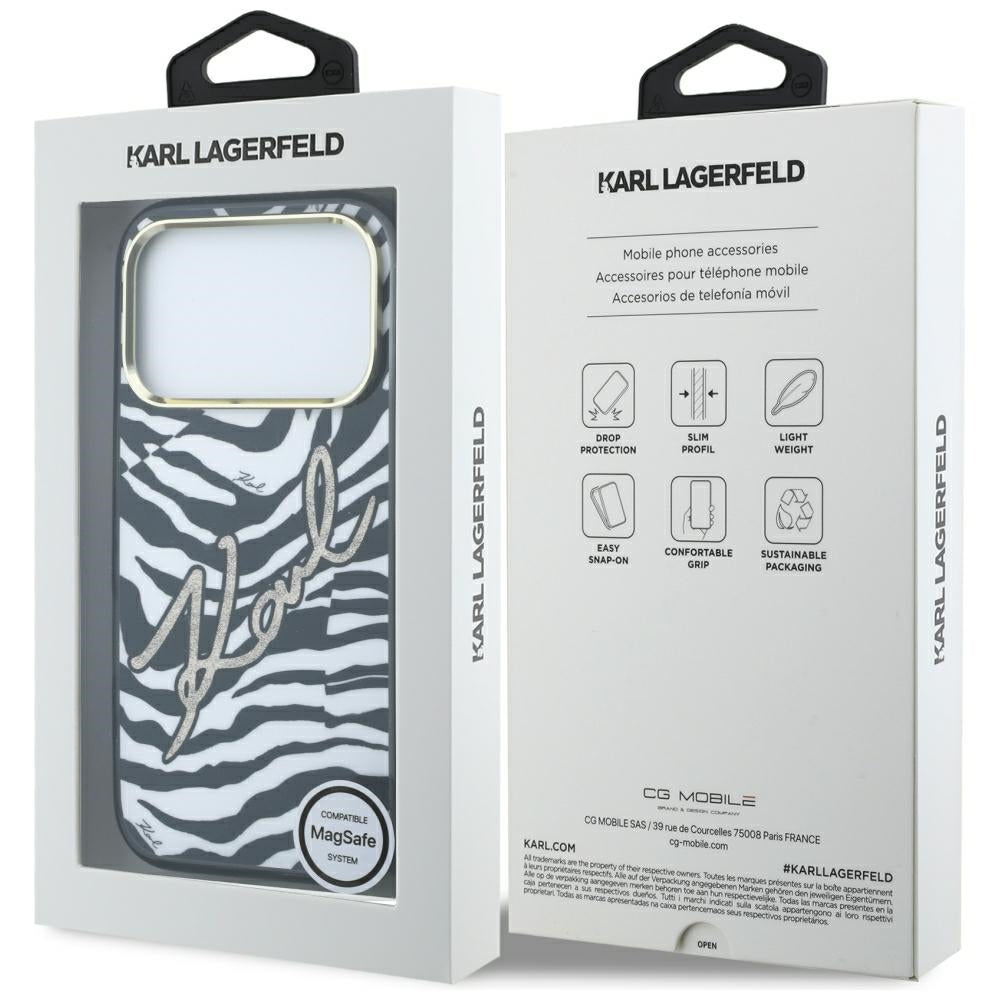 Karl Lagerfeld iPhone 17 Pro/iPhone 18 Pro Skal Zebra Glitter Guld