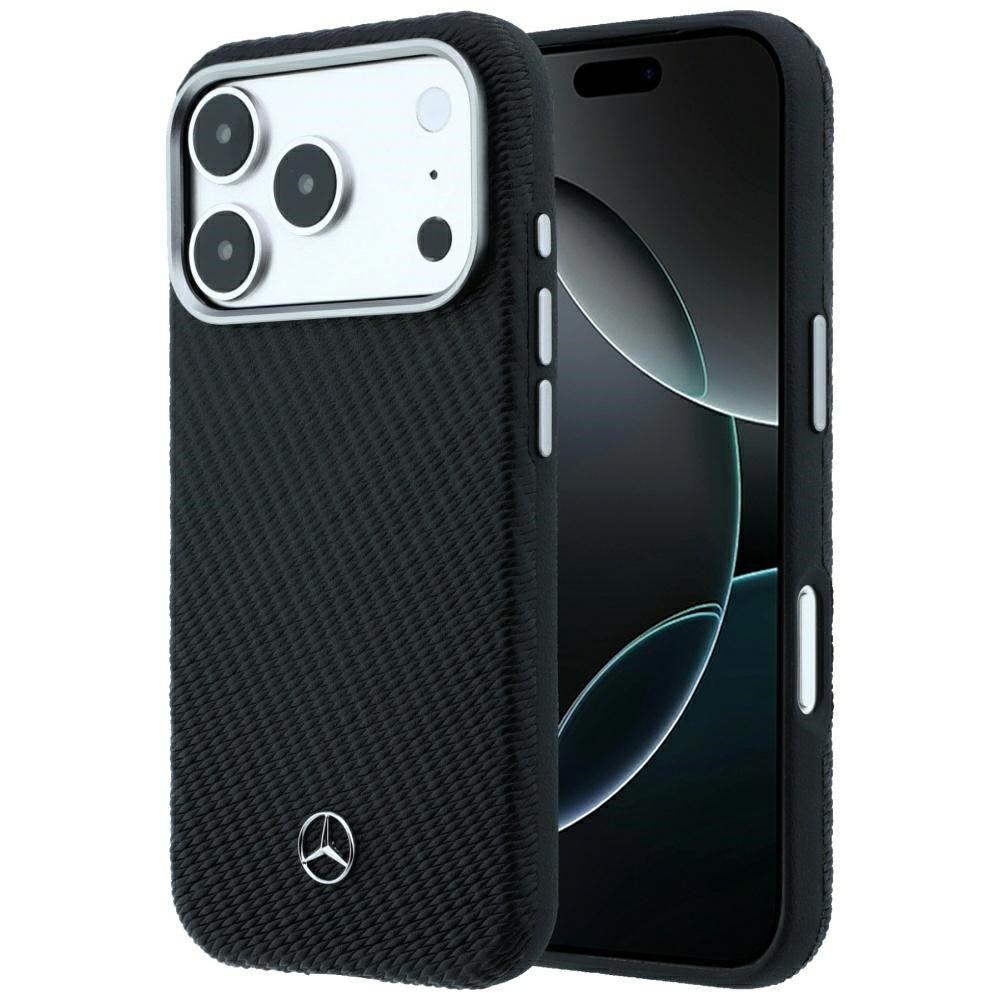 Mercedes Benz iPhone 17 Pro/iPhone 18 Pro Skal Leather Wood Effect Svart