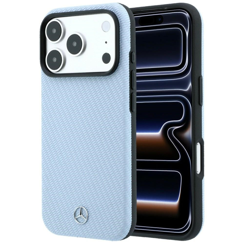 Mercedes Benz iPhone 17 Pro/iPhone 18 Pro Skal Leather Wood Effect Blå