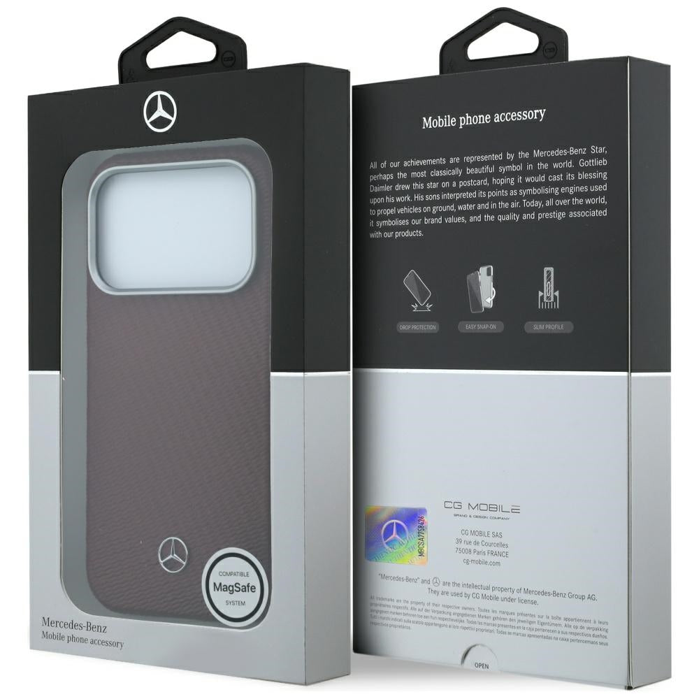 Mercedes Benz iPhone 17 Pro/iPhone 18 Pro Skal Leather Wood Effect Burgundy