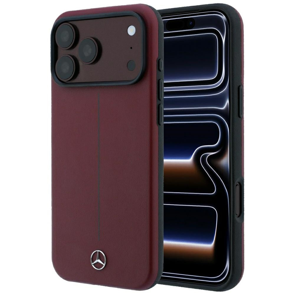 Mercedes Benz iPhone 17 Pro Max/iPhone 18 Pro Max Skal Leather Iconic Line Burgundy