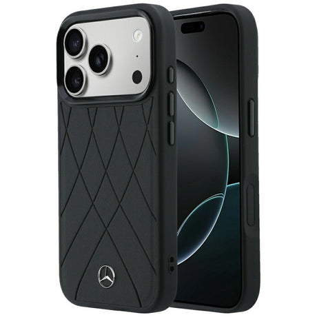 Mercedes Benz iPhone 17 Pro/iPhone 18 Pro Skal Leather Crossed Lines Svart