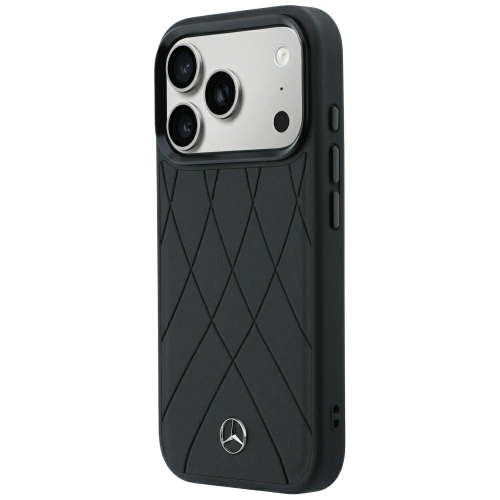 Mercedes Benz iPhone 17 Pro/iPhone 18 Pro Skal Leather Crossed Lines Svart