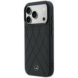 Mercedes Benz iPhone 17 Pro/iPhone 18 Pro Skal Leather Crossed Lines Svart
