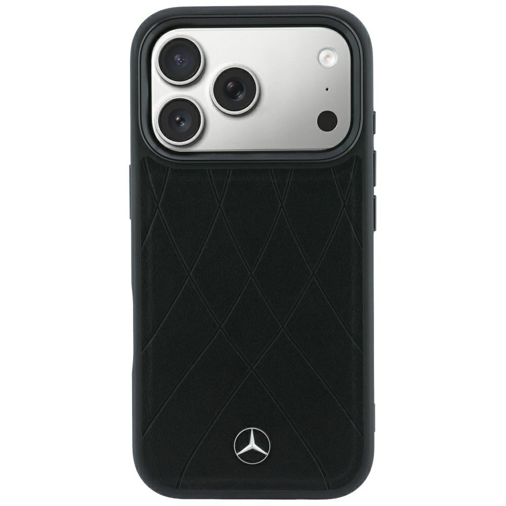Mercedes Benz iPhone 17 Pro/iPhone 18 Pro Skal Leather Crossed Lines Svart