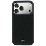 Mercedes Benz iPhone 17 Pro/iPhone 18 Pro Skal Leather Crossed Lines Svart