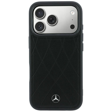 Mercedes Benz iPhone 17 Pro/iPhone 18 Pro Skal Leather Crossed Lines Svart