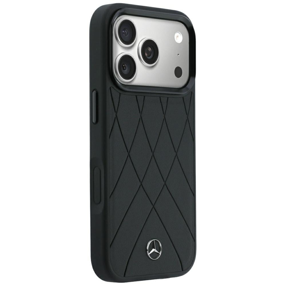 Mercedes Benz iPhone 17 Pro/iPhone 18 Pro Skal Leather Crossed Lines Svart