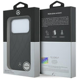 Mercedes Benz iPhone 17 Pro/iPhone 18 Pro Skal Leather Crossed Lines Svart