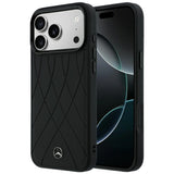 Mercedes Benz iPhone 17 Pro Max/iPhone 18 Pro Max Skal Leather Crossed Lines Svart