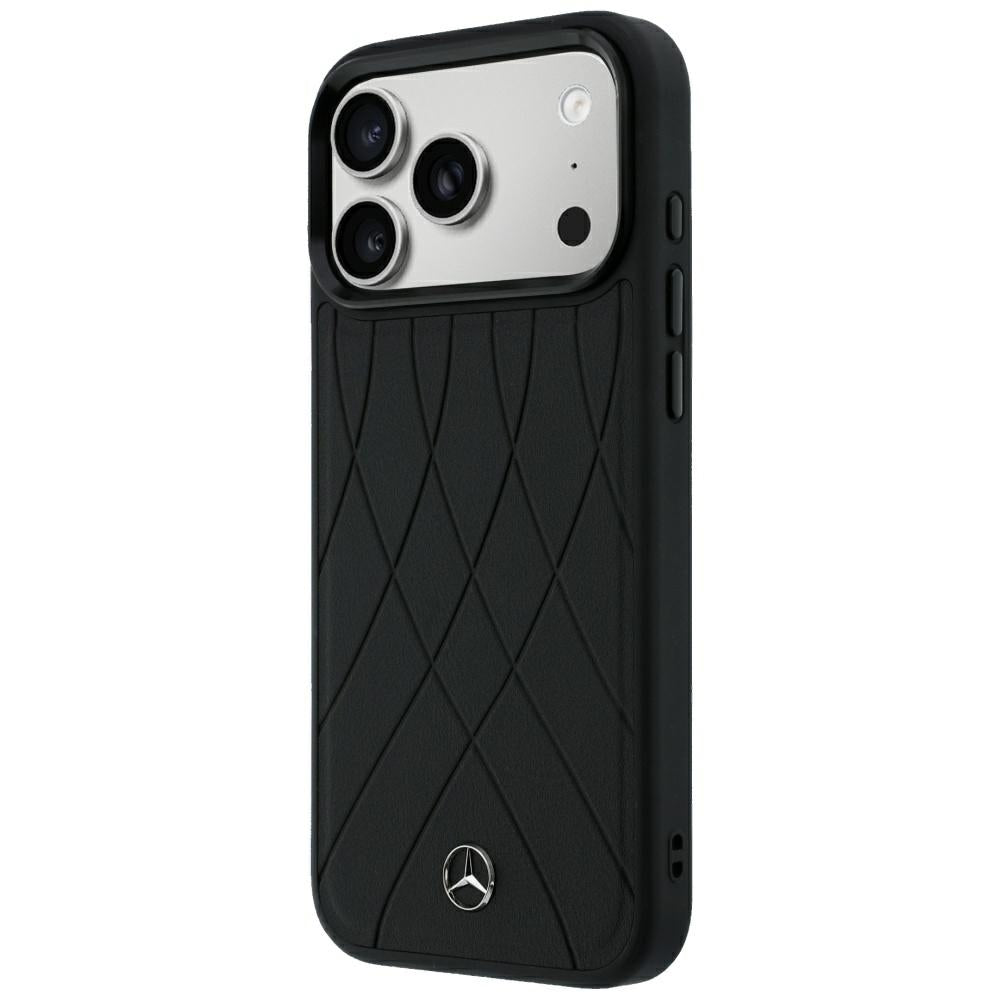 Mercedes Benz iPhone 17 Pro Max/iPhone 18 Pro Max Skal Leather Crossed Lines Svart