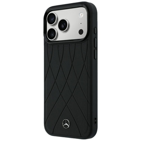 Mercedes Benz iPhone 17 Pro Max/iPhone 18 Pro Max Skal Leather Crossed Lines Svart