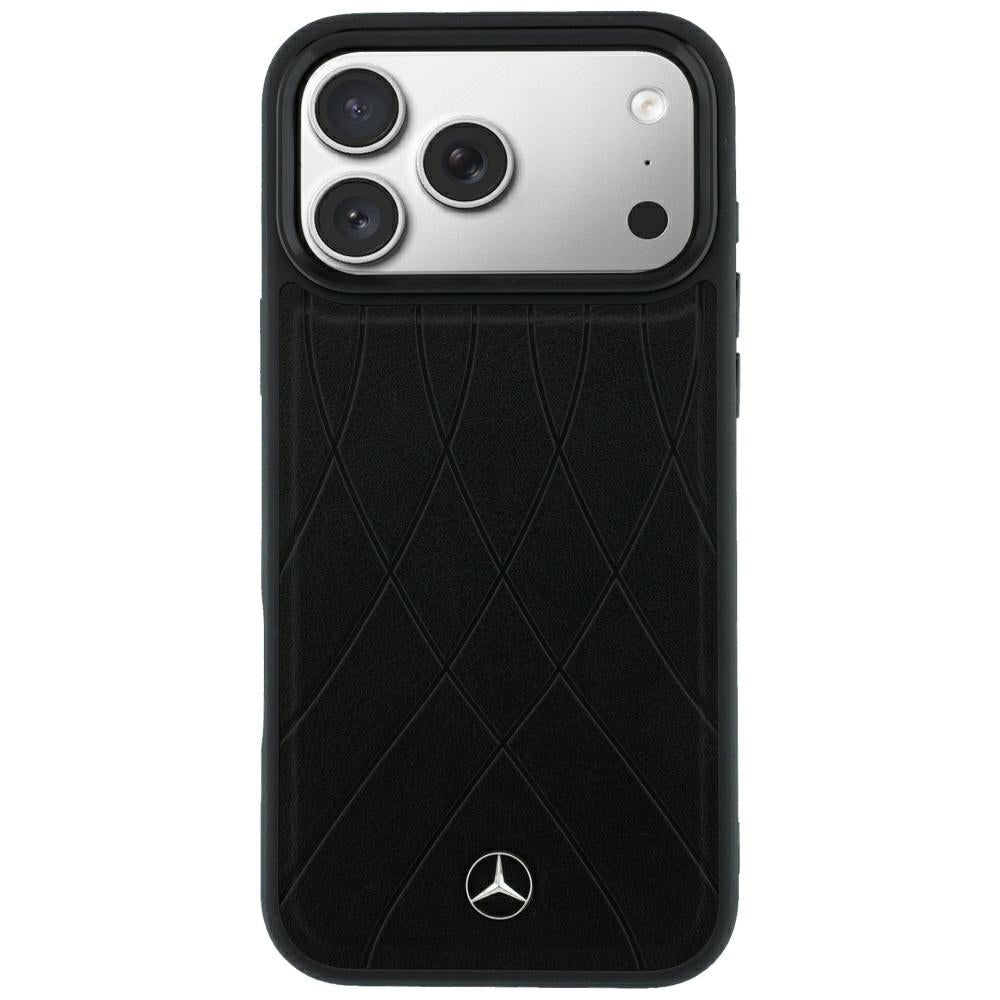 Mercedes Benz iPhone 17 Pro Max/iPhone 18 Pro Max Skal Leather Crossed Lines Svart