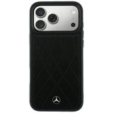 Mercedes Benz iPhone 17 Pro Max/iPhone 18 Pro Max Skal Leather Crossed Lines Svart
