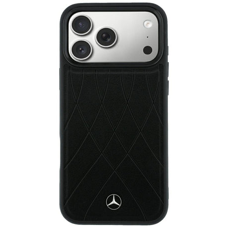 Mercedes Benz iPhone 17 Pro Max/iPhone 18 Pro Max Skal Leather Crossed Lines Svart