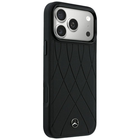 Mercedes Benz iPhone 17 Pro Max/iPhone 18 Pro Max Skal Leather Crossed Lines Svart