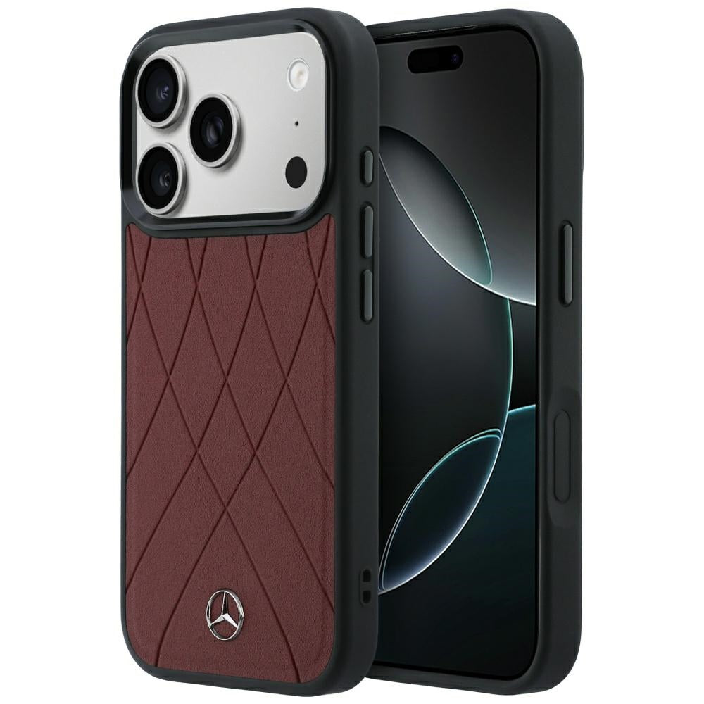 Mercedes Benz iPhone 17 Pro/iPhone 18 Pro Skal Leather Crossed Lines Burgundy