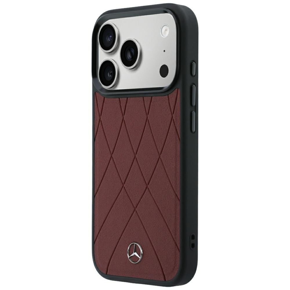 Mercedes Benz iPhone 17 Pro/iPhone 18 Pro Skal Leather Crossed Lines Burgundy