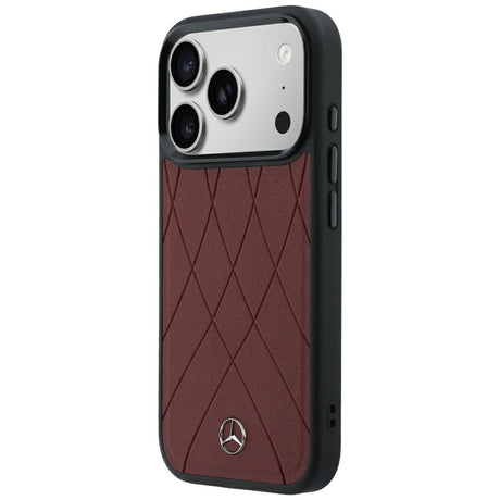 Mercedes Benz iPhone 17 Pro/iPhone 18 Pro Skal Leather Crossed Lines Burgundy