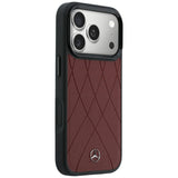 Mercedes Benz iPhone 17 Pro/iPhone 18 Pro Skal Leather Crossed Lines Burgundy