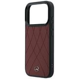 Mercedes Benz iPhone 17 Pro/iPhone 18 Pro Skal Leather Crossed Lines Burgundy