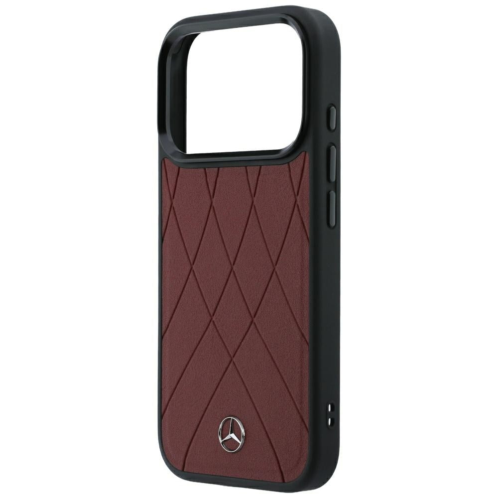 Mercedes Benz iPhone 17 Pro Max/iPhone 18 Pro Max Skal Leather Crossed Lines Burgundy