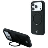 Mercedes Benz iPhone 17 Pro Max/iPhone 18 Pro Max Skal Leather Ring Stand Svart