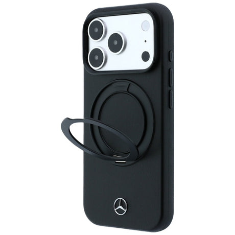 Mercedes Benz iPhone 17 Pro Max/iPhone 18 Pro Max Skal Leather Ring Stand Svart