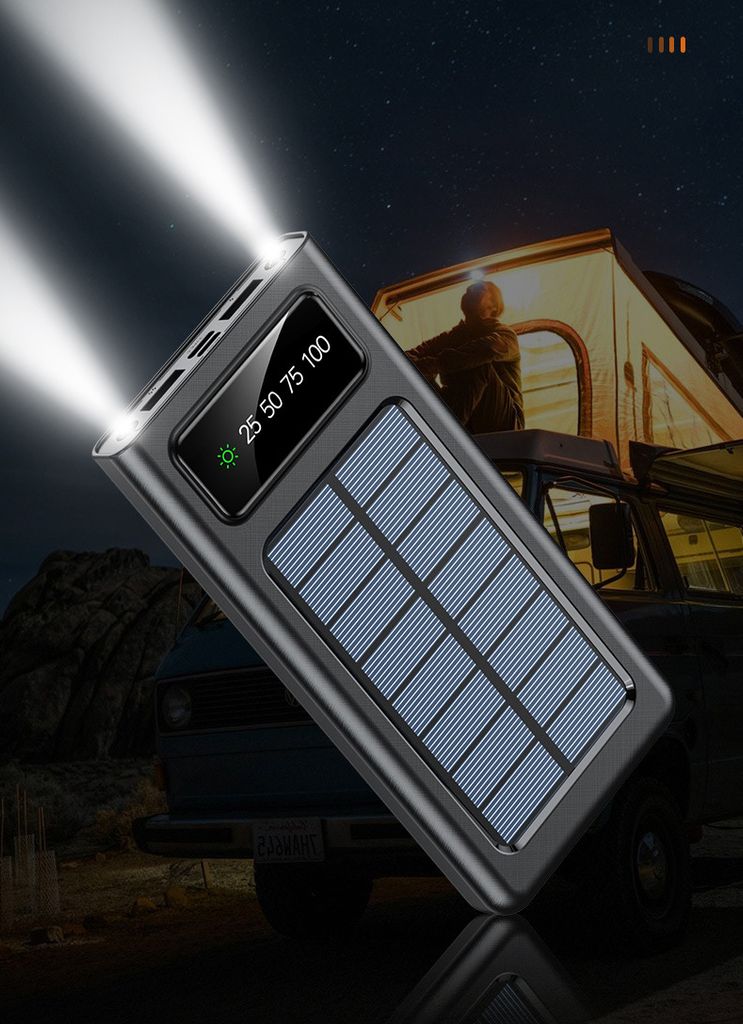 SiGN Powerbank med solceller & inbyggda kablar 20 000 mAh