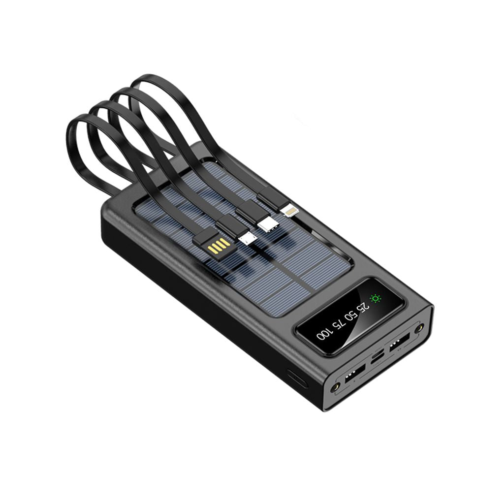 SiGN Powerbank med solceller & inbyggda kablar 20 000 mAh