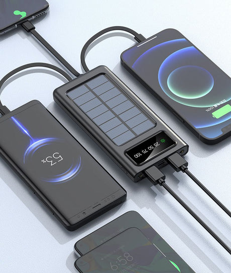 SiGN Powerbank med solceller & inbyggda kablar 20 000 mAh