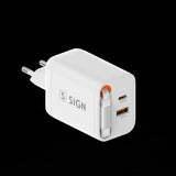 SiGN 65W Snabbladdare GaN med utdragbar USB-C kabel Vit