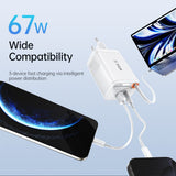 SiGN 65W Snabbladdare GaN med utdragbar USB-C kabel Vit