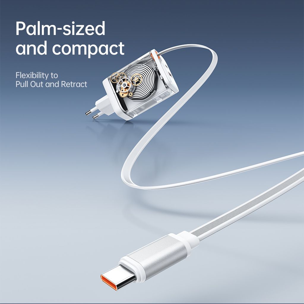 SiGN 65W Snabbladdare GaN med utdragbar USB-C kabel Vit