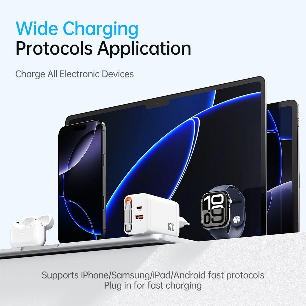 SiGN 65W Snabbladdare GaN med utdragbar USB-C kabel Vit