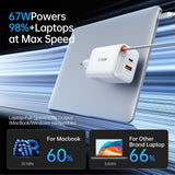SiGN 65W Snabbladdare GaN med utdragbar USB-C kabel Vit