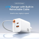 SiGN 65W Snabbladdare GaN med utdragbar USB-C kabel Vit