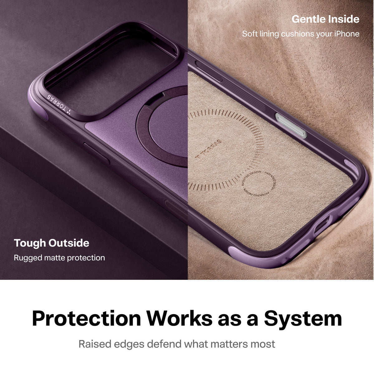 Torras iPhone 18 Pro Max Skal Ostand Q3 Rugged Plum Purple