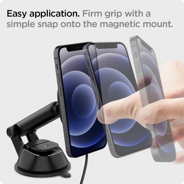 Spigen Bilhållare OneTap Magnetic Car Mount Dashboard Wireless Charging Svart