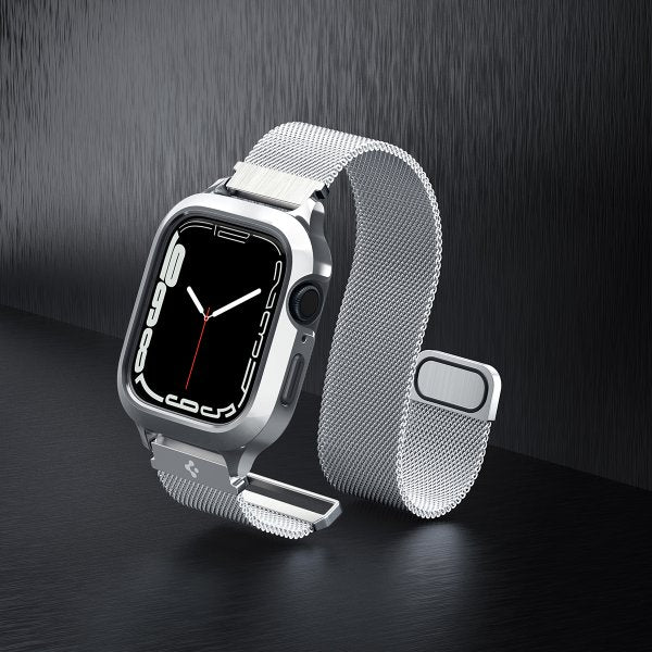 Spigen Apple Watch 45mm Skal med Armband Metal Fit Pro Silver