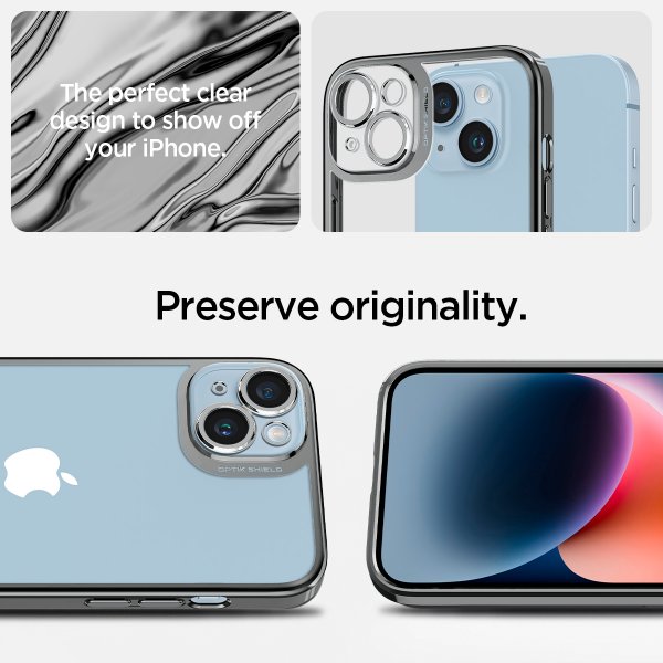 Spigen iPhone 14 Plus Skal Optik Crystal Chrome Gray