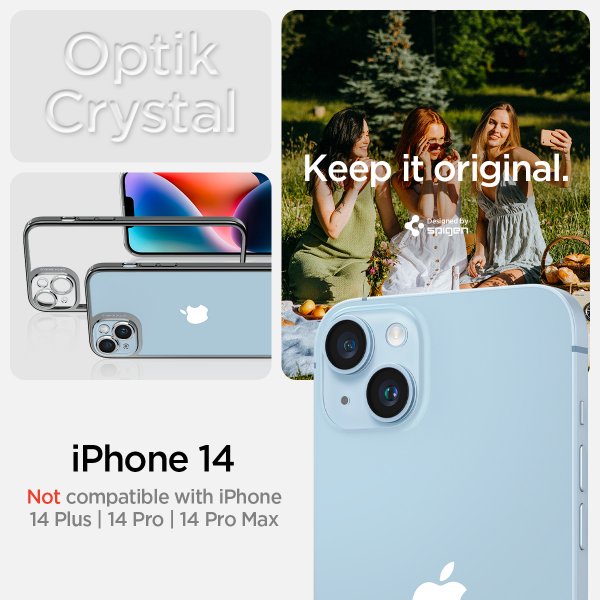 Spigen iPhone 14 Skal Optik Crystal Chrome Gray