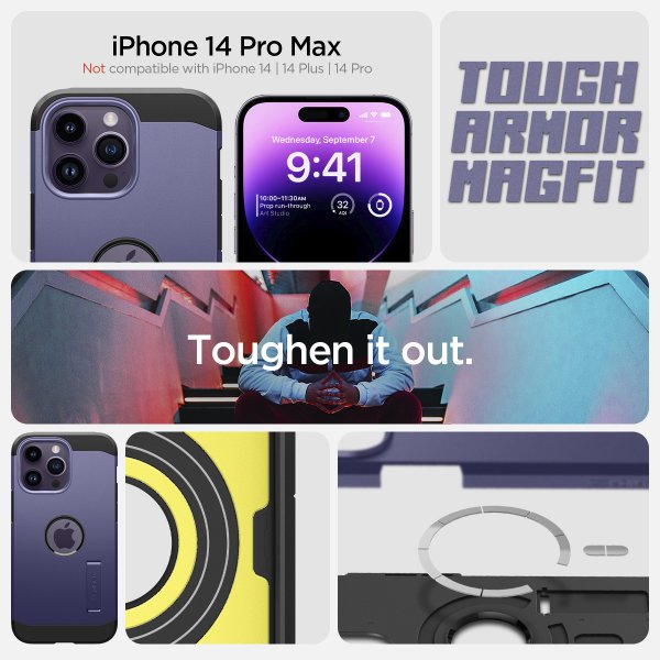 Spigen iPhone 14 Pro Max Skal Tough Armor MagFit Deep Purple