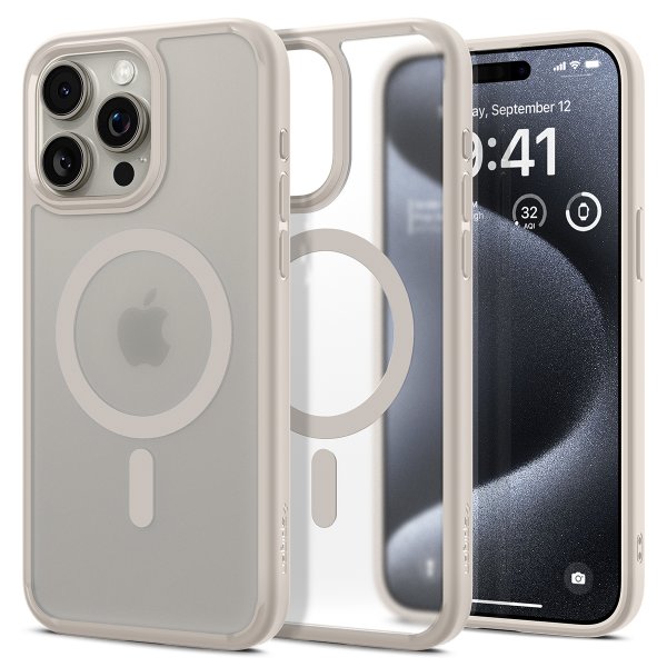 Spigen iPhone 15 Pro Skal Ultra Hybrid MagFit Frost Natural Titanium