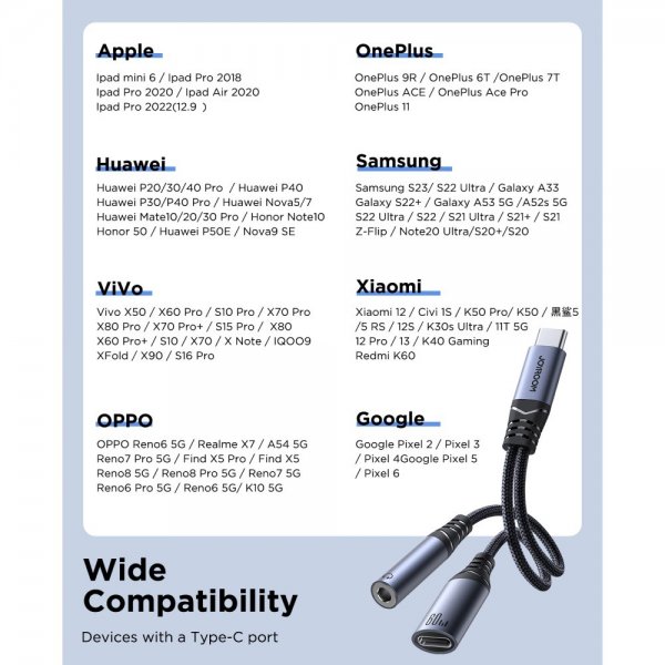 Joyroom Adapter 2-in-1 Audio Adapter USB-C to 3.5mm+USB-C