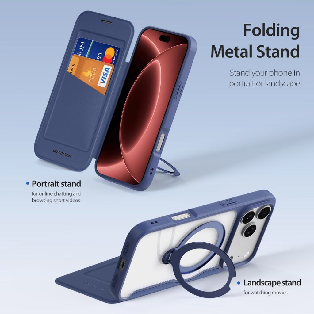Dux Ducis iPhone 17 Pro Max/18 Pro Max Fodral Skin X Pro Series Kickstand MagSafe Blå