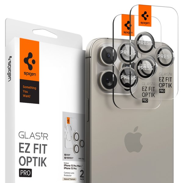 Spigen iPhone 15 Pro/iPhone 15 Pro Max Kameraskydd GLAS.tR EZ Fit Optik Pro 2-pack Natural Titanium