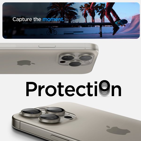 Spigen iPhone 15 Pro/iPhone 15 Pro Max Kameraskydd GLAS.tR EZ Fit Optik Pro 2-pack Natural Titanium